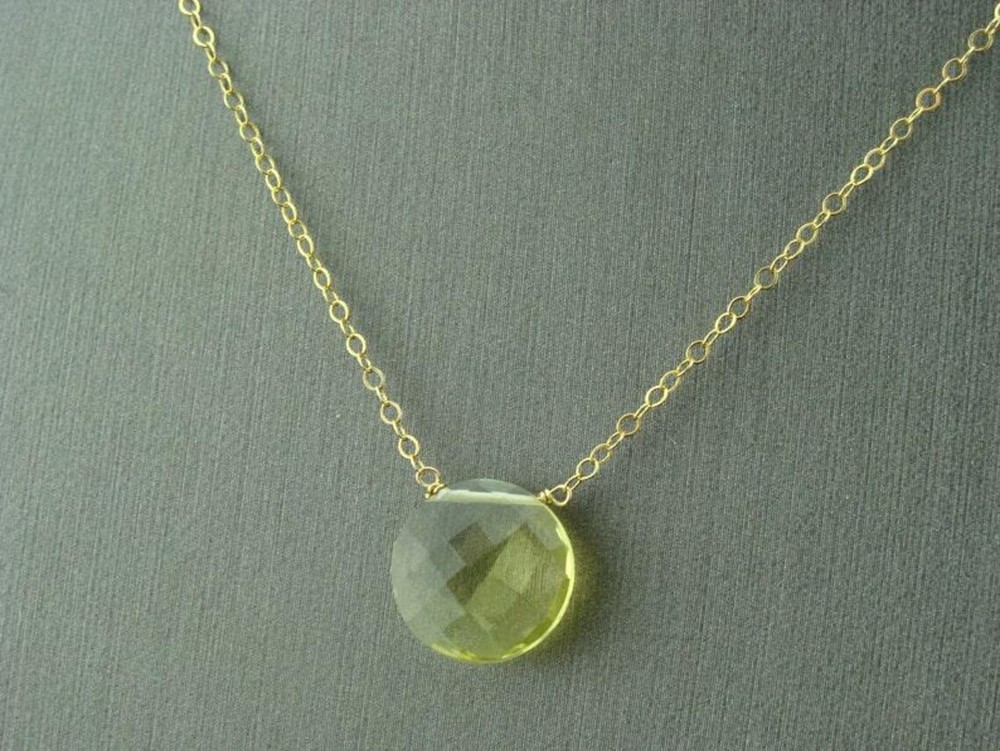Lemon Quartz Gold Plated Coin Necklace - Serene & Luminous Jewelry Gift