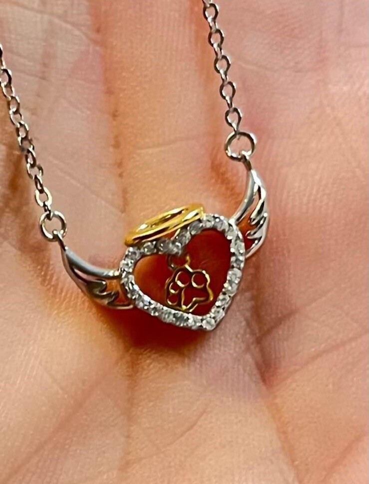 Sterling Silver Angel Wing Paw Necklace for Pet Lovers  