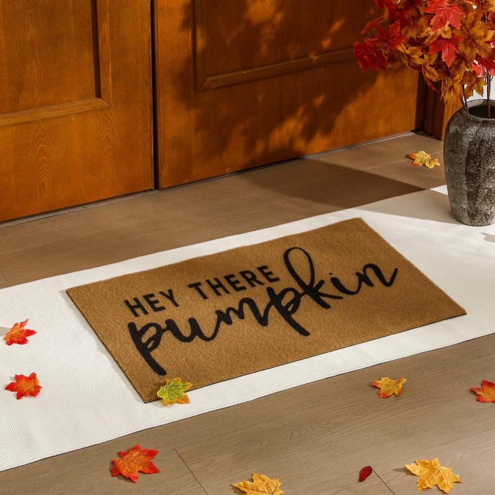 2 Thanksgiving Boho Beige Woven Cotton Door Mats for Autumn Welcome
