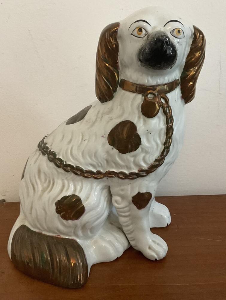 Victorian STAFFORDSHIRE COPPER LUSTRE SPANIEL DOG Split/Separate Leg Left Hand