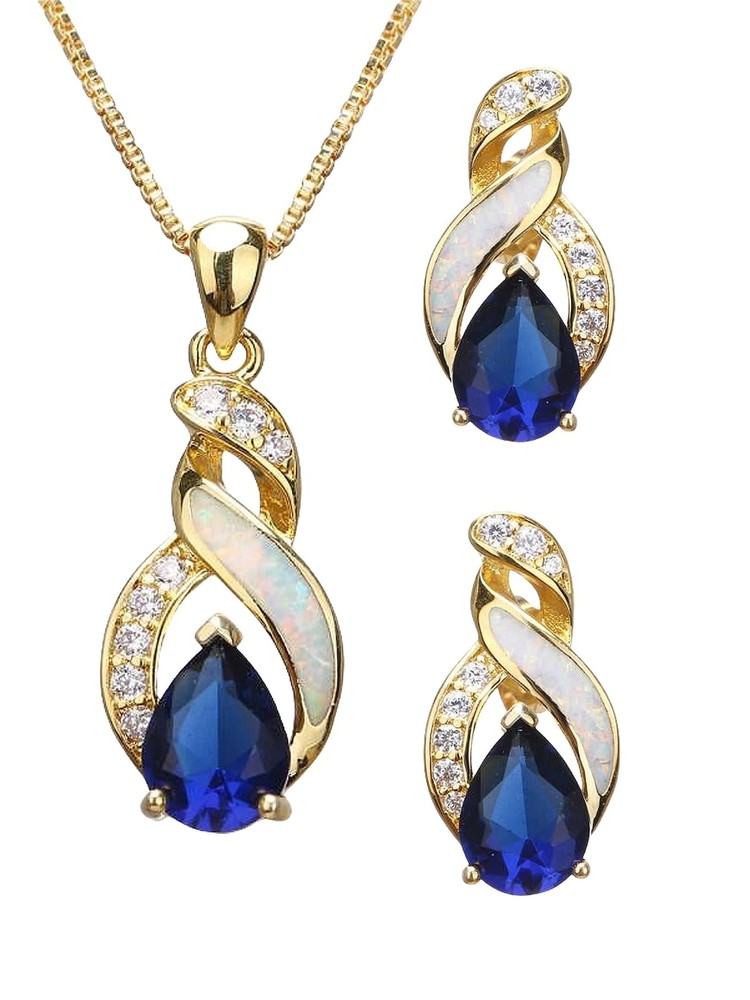 Opal Jewelry Set for Women- Infinity Necklace with Cubic Zirconia Gold Plated...