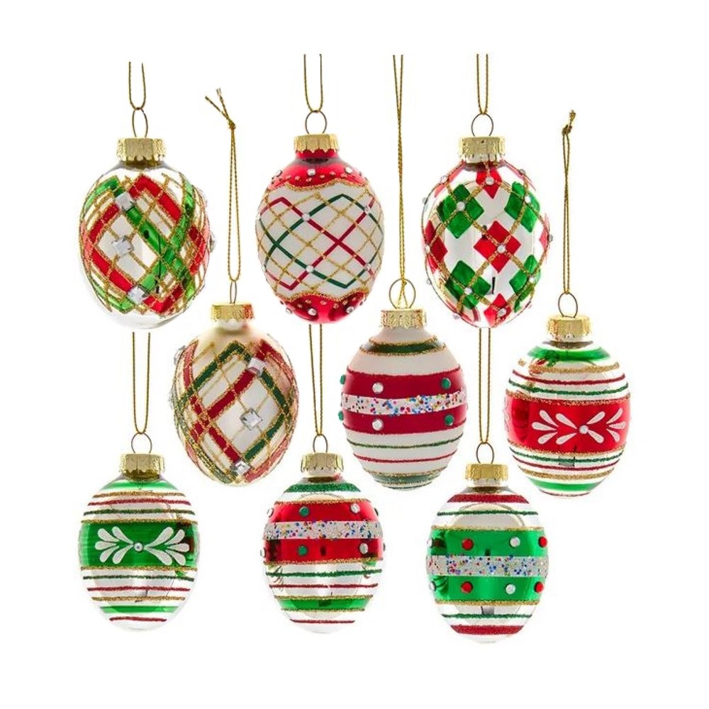 Kurt Adler Glass Ornaments for Christmas Tree, Red & Green Eggs (Pack of 9)