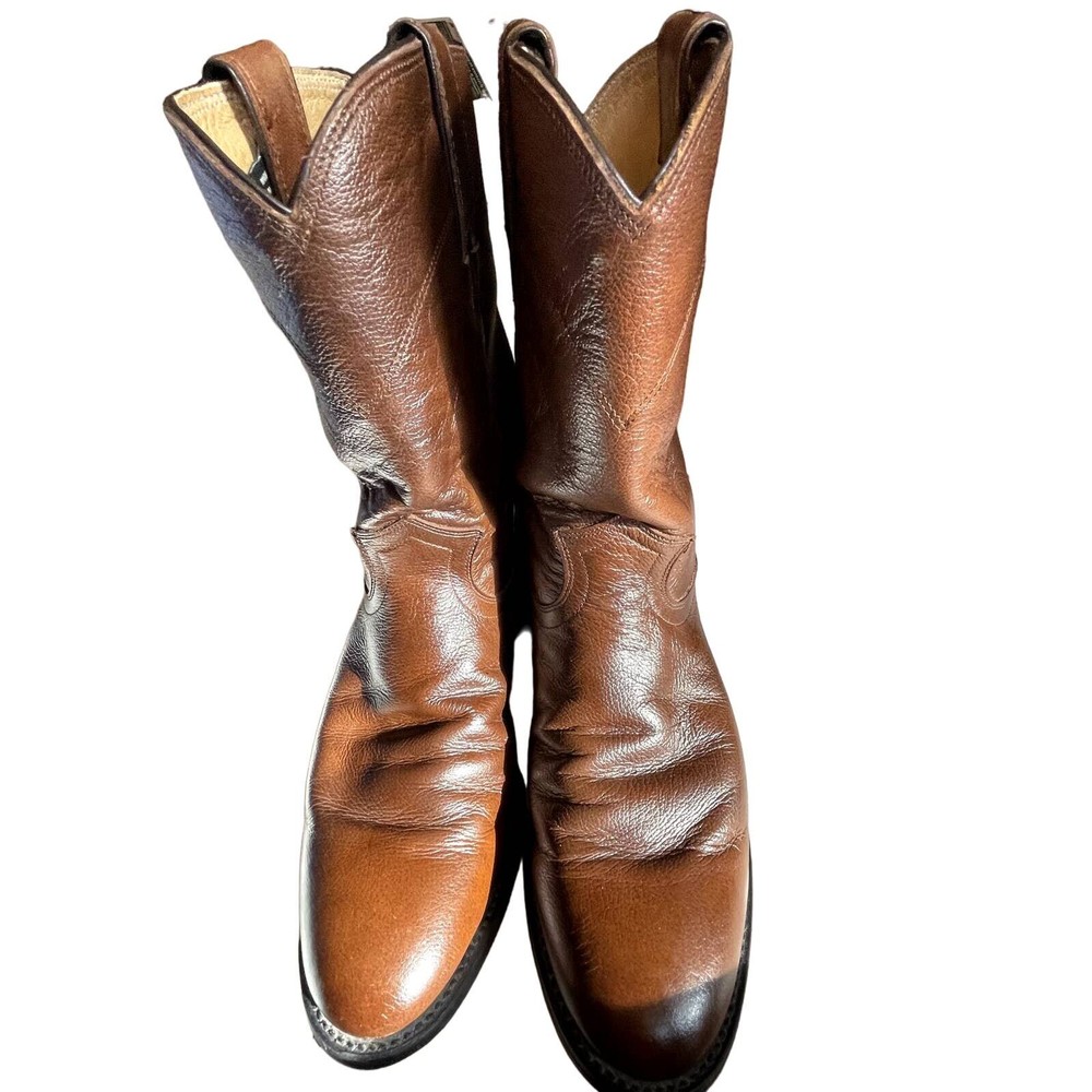 Justin Men Size 8C Brown Leather Western Boots L3714 Handcrafted Mexico