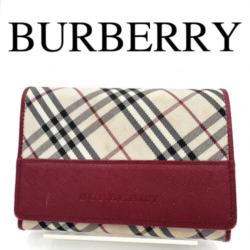BURBERRY Nova Check Bi-fold Wallet in Red Beige Canvas & Leather