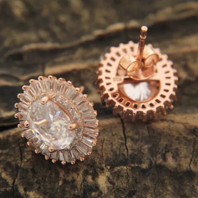 2Ct Oval Brown Simulated Diamond Christmas Stud Earrings in 14K Rose Gold