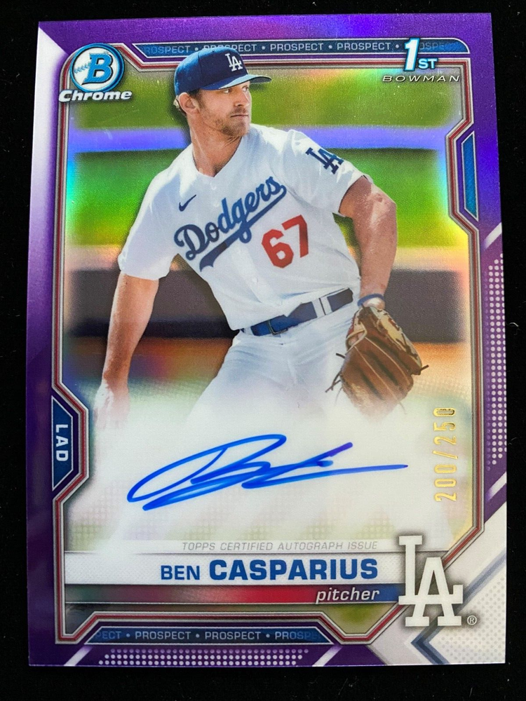 2021 Bowman Draft Chrome BEN CASPARIUS 1st Rookie PURPLE REFRACTOR AUTO #/250 RC
