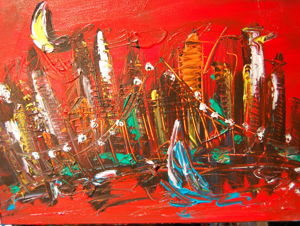 Red City Original Painting   Mark Kazav   STRETCHED  CANVAS POP ARGFRT0