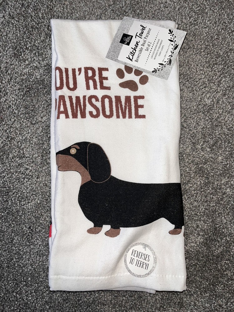 Dachshund You're Pawsome 2-Pack Kitchen Bath Towels Home Wear