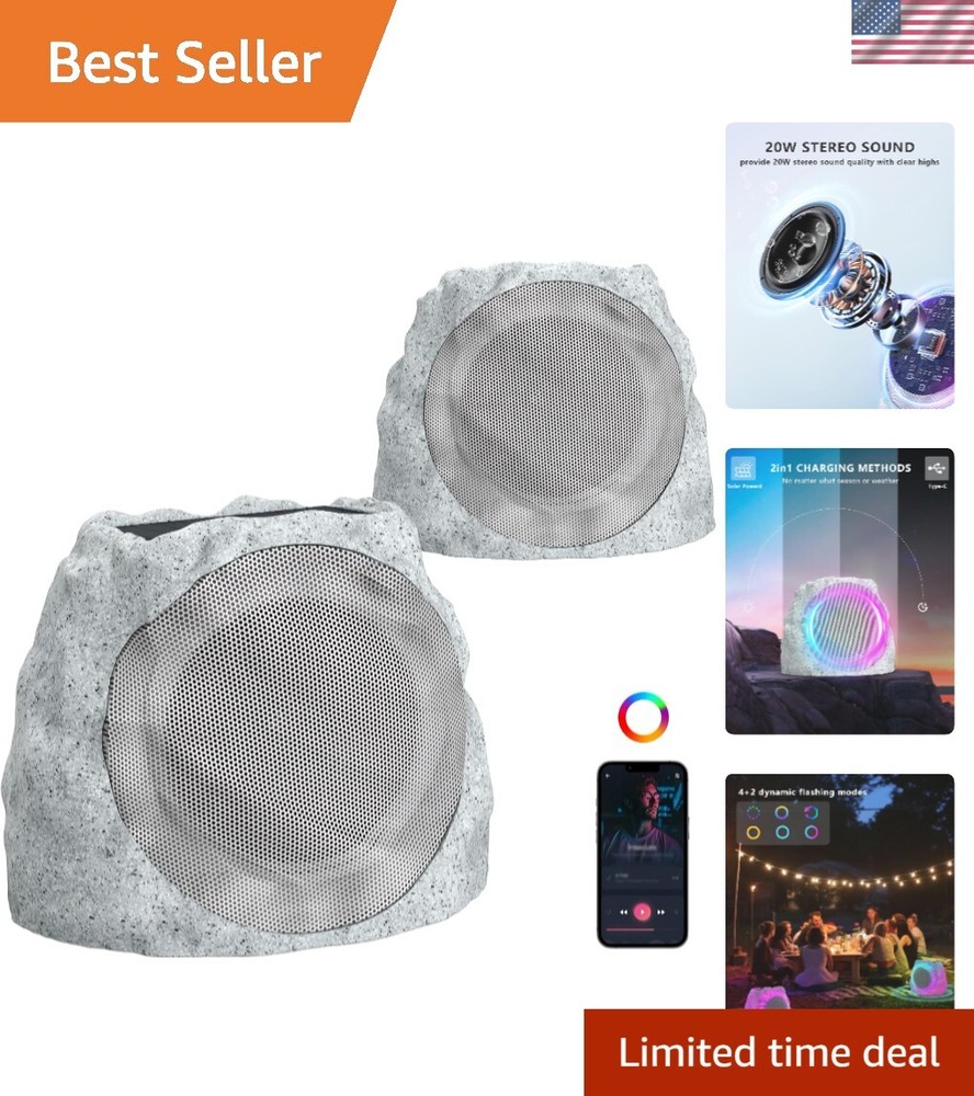 Outdoor Rock Speakers with Lights Show Portable Speakers Bluetooth Wireless O...