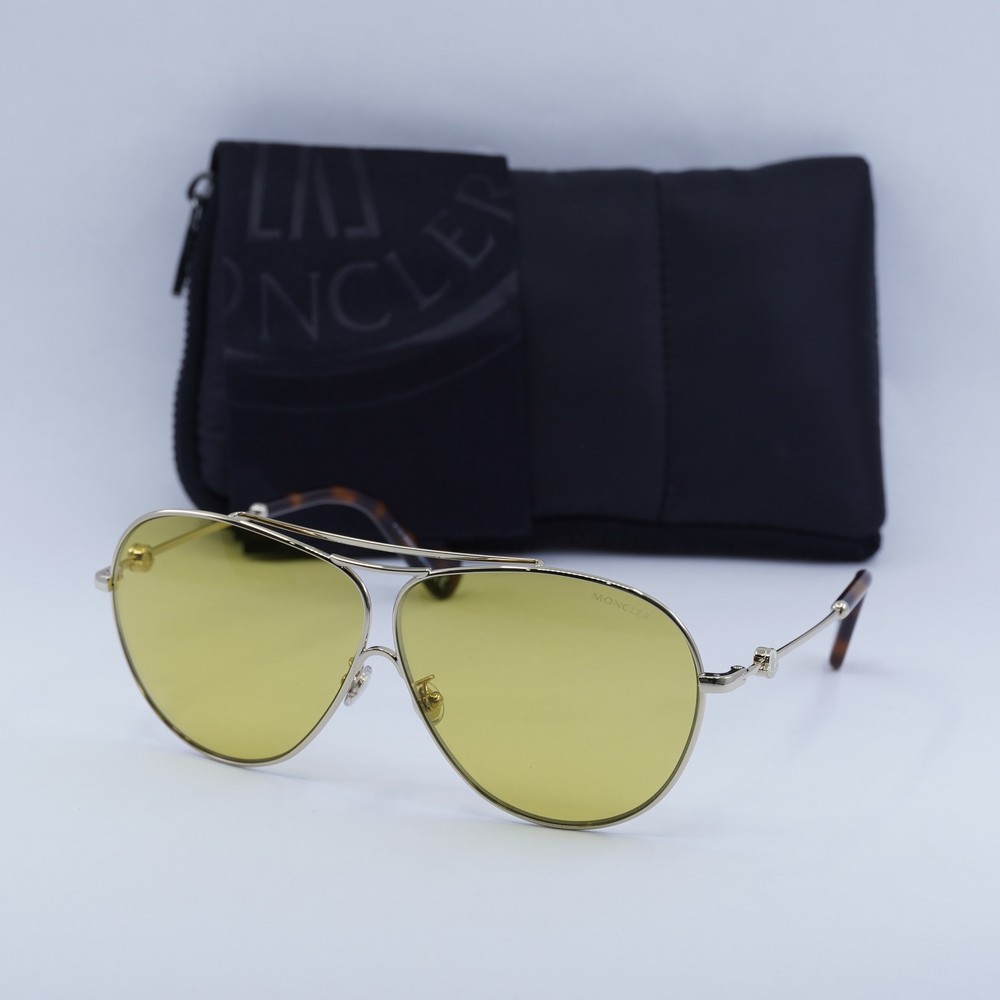 Moncler ML0169 32E Gold Yellow 64-06-140 Authentic Sunglasses New