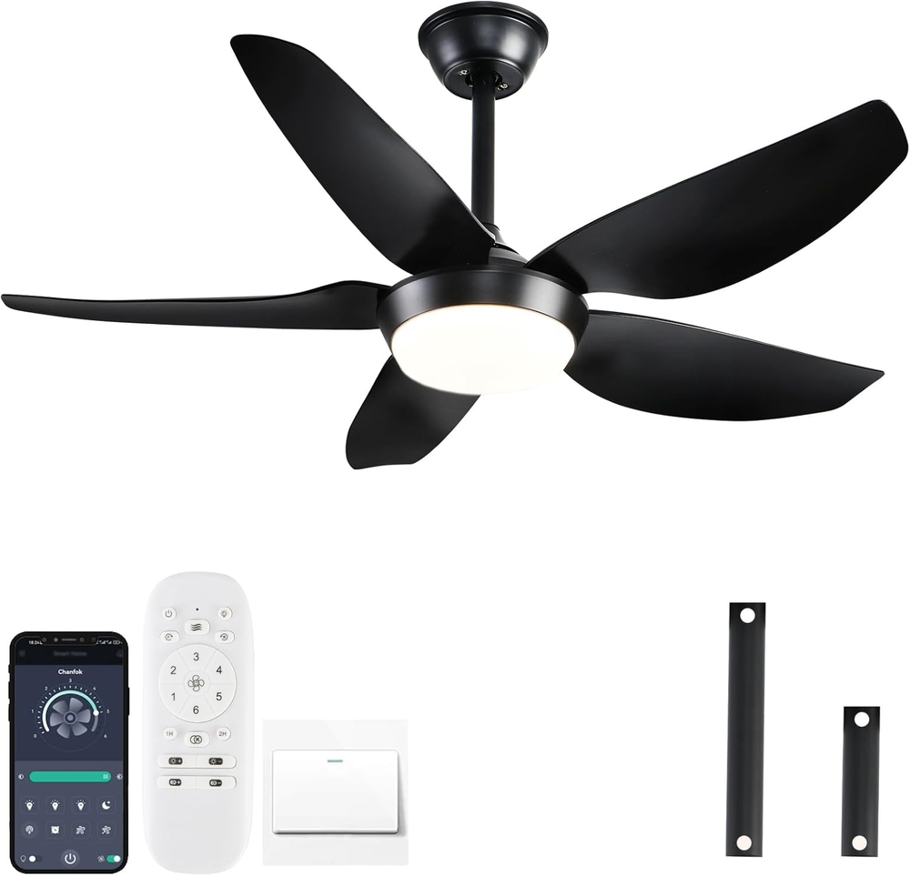 43 Inch Smart Black Ceiling Fan with Lights Remote and App Control
