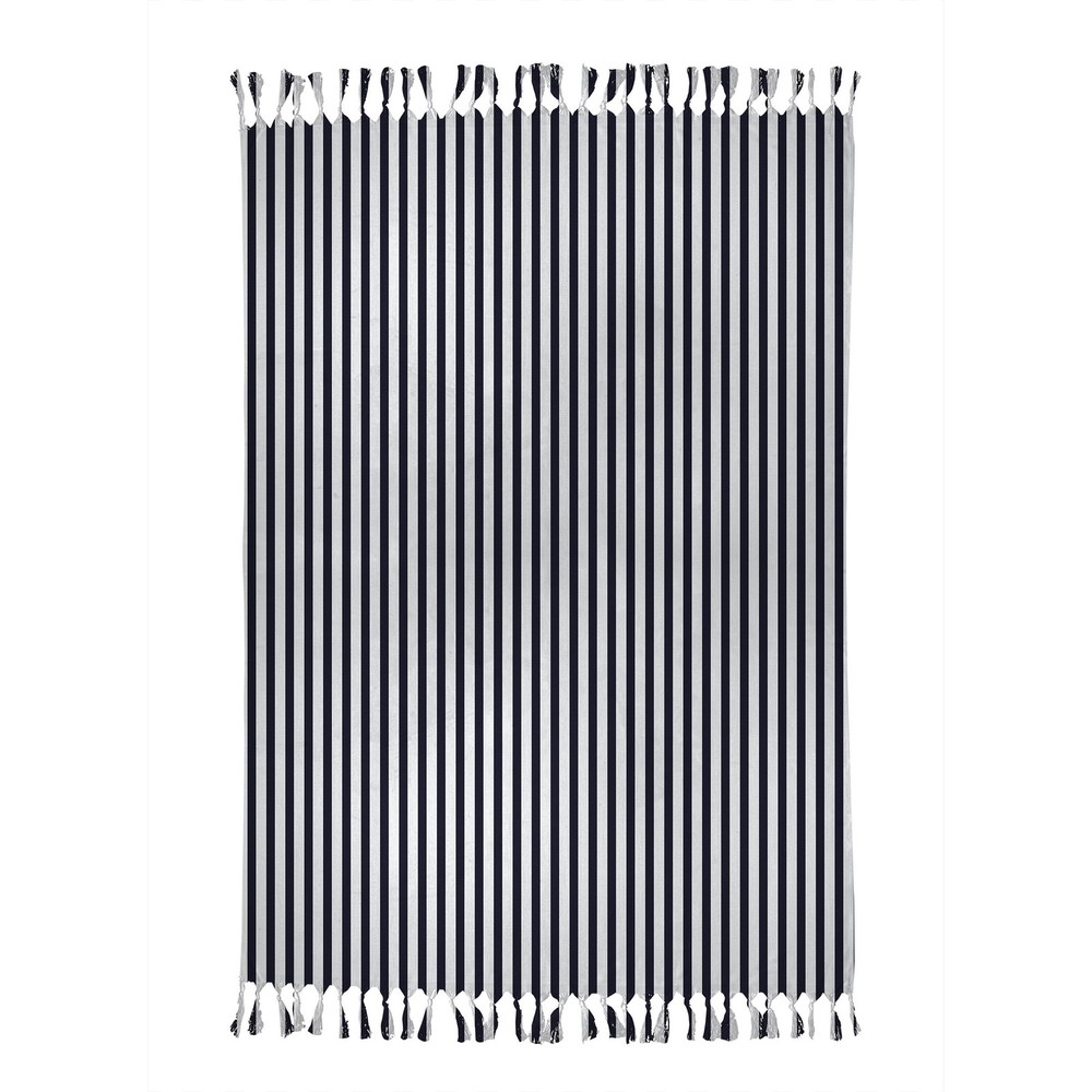 Belmont Stripe Navy Beach Blanket with Tassels 38x80 by Marina Blue
