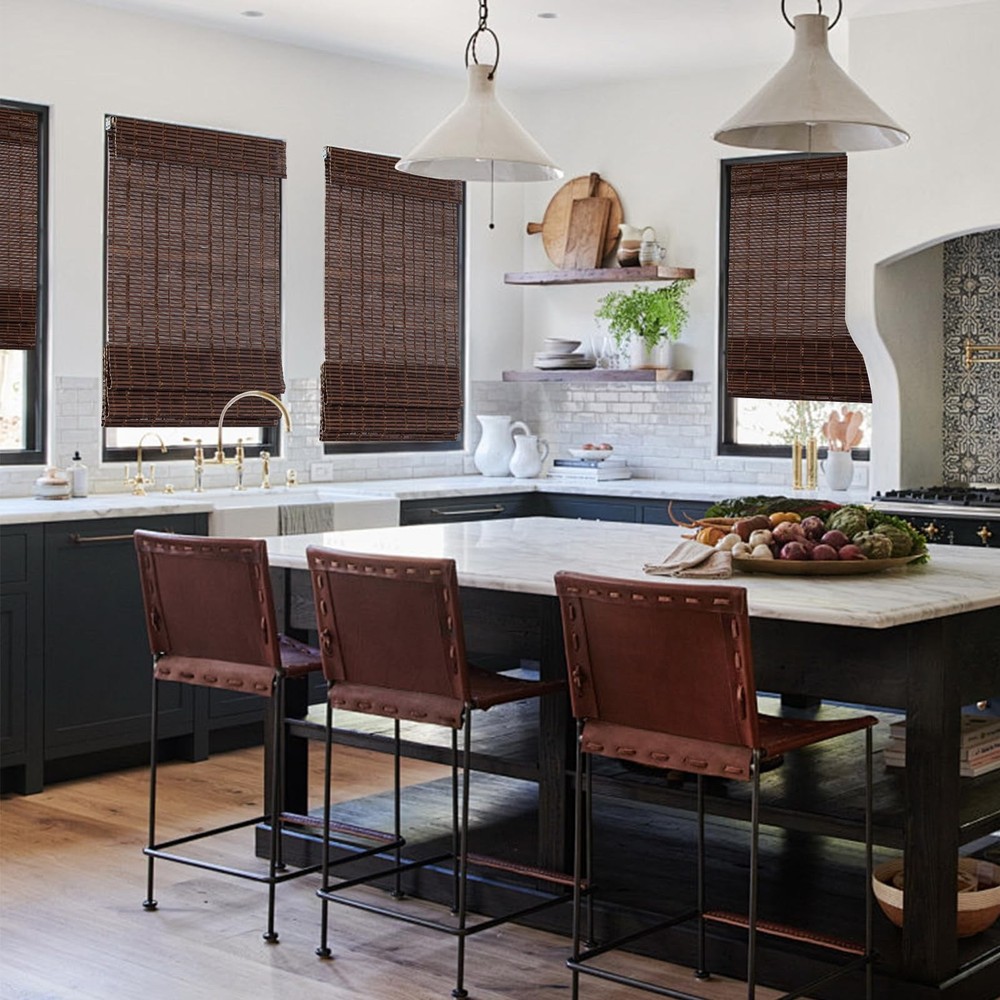 BTAMREE Cordless Bamboo Roman Shade Blind, Woven Wood Roll up Roman Window Sh...