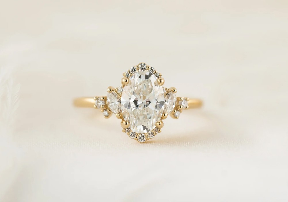 3 Ct Vintage-Inspired Oval Moissanite Halo Ring in 14k yellow gold plated