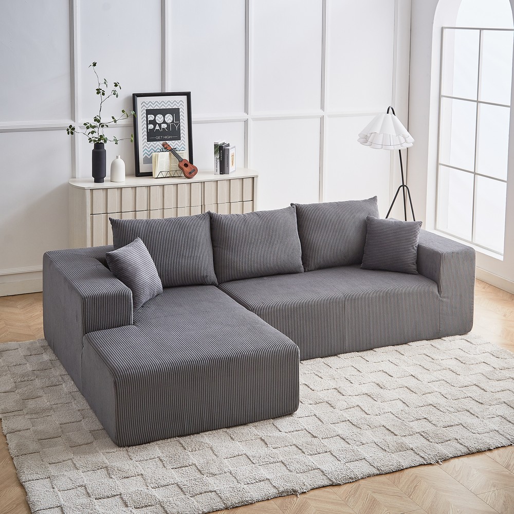 Modern Corduroy Upholstered L-Shaped Sectional Sofa Set - Modular 108