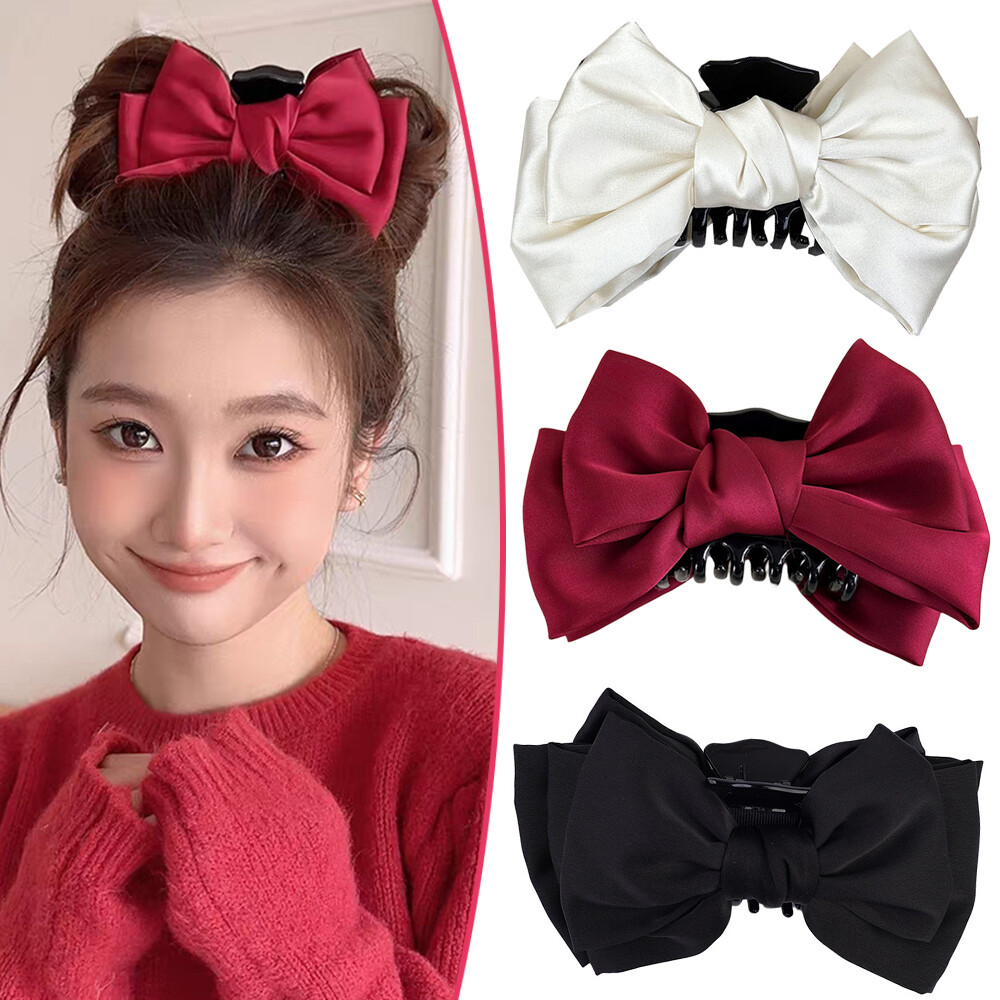 Elegant Double-Sided Satin Bow Barrettes for Women – Stylish Hair Clip Accessory