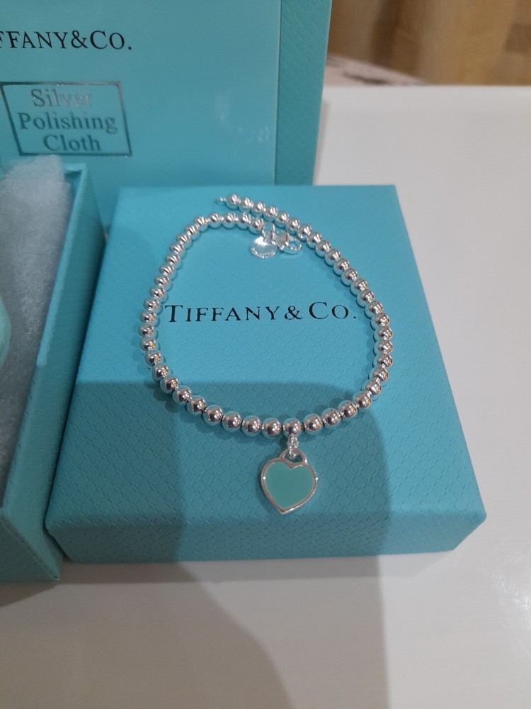 Tiffany&Co. 925 ReturnToTiffany 4mm Beaded Bracelet Blue HeartTag 💙 20cm/L New.