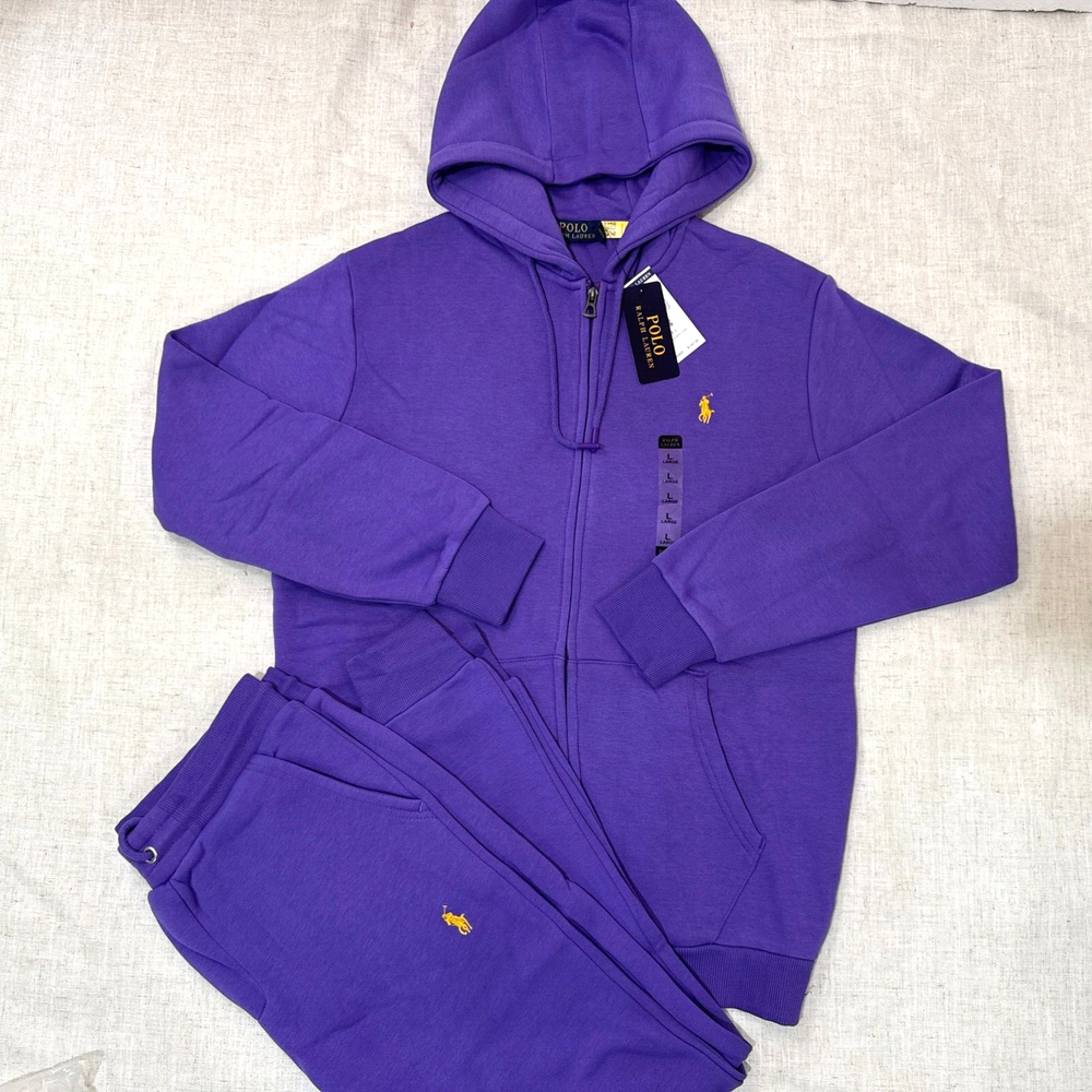 Polo Ralph Lauren Fleece Full -Zip Cotton Blend Black Tracksuit Hoodie & Joggers