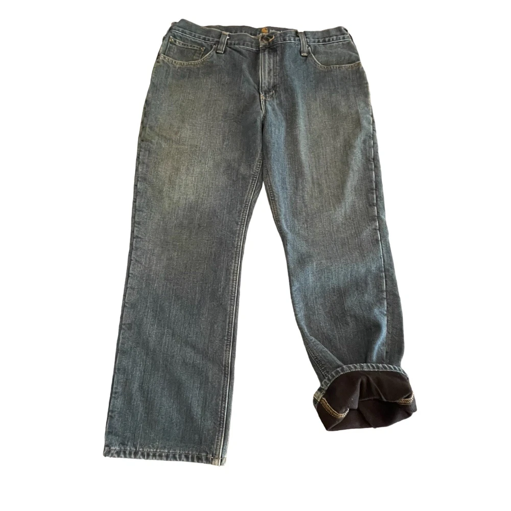 Carhartt Relaxed Fit Fleece-Lined 102803-966 Denim Blue Jeans Men's Sz 34x30