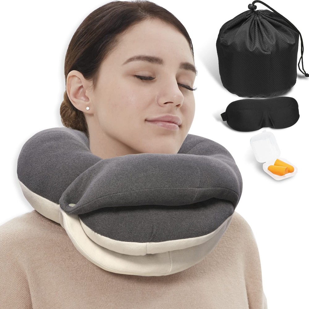 Comfortable 360° Travel Neck Pillow for Airplane Sleep Support on Long Flights