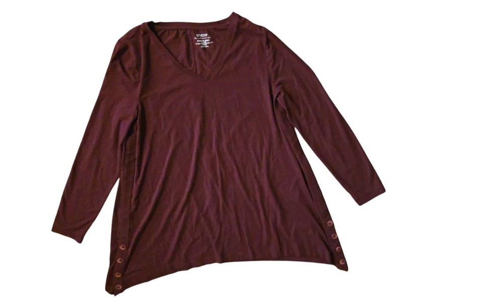 Chico's Size 2 Large Tunic Maroon Pima Cotton/Modal/Spandex Boho Lagen Look
