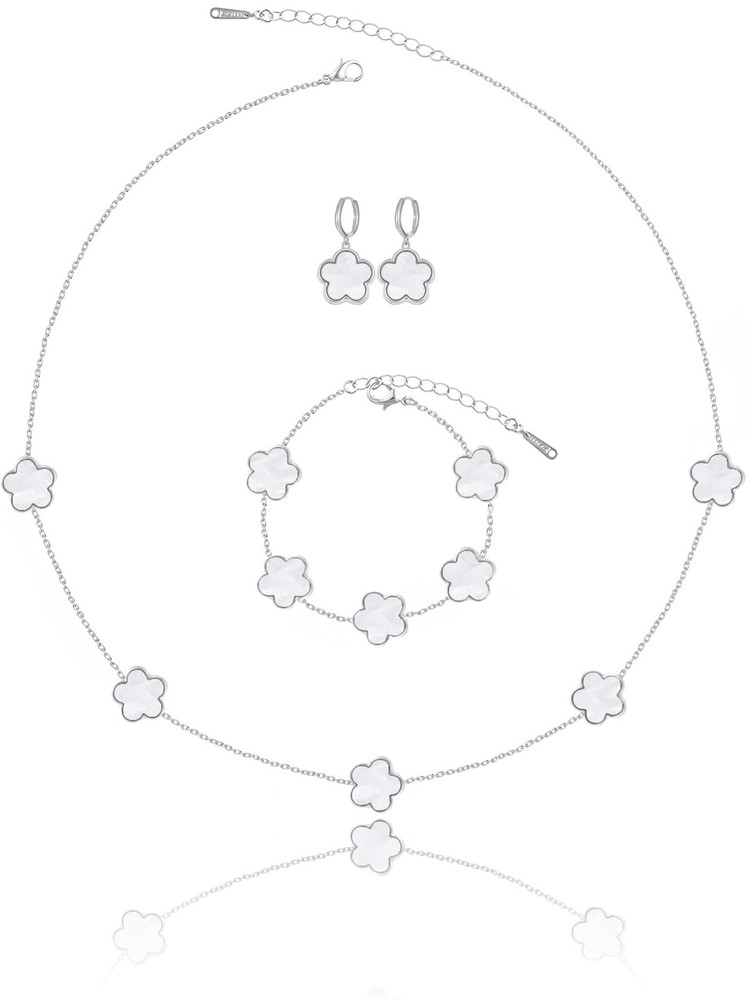 Gold Plated Five Leaf Clover Necklace Bracelet and Dangle Earrings Set for Wo...