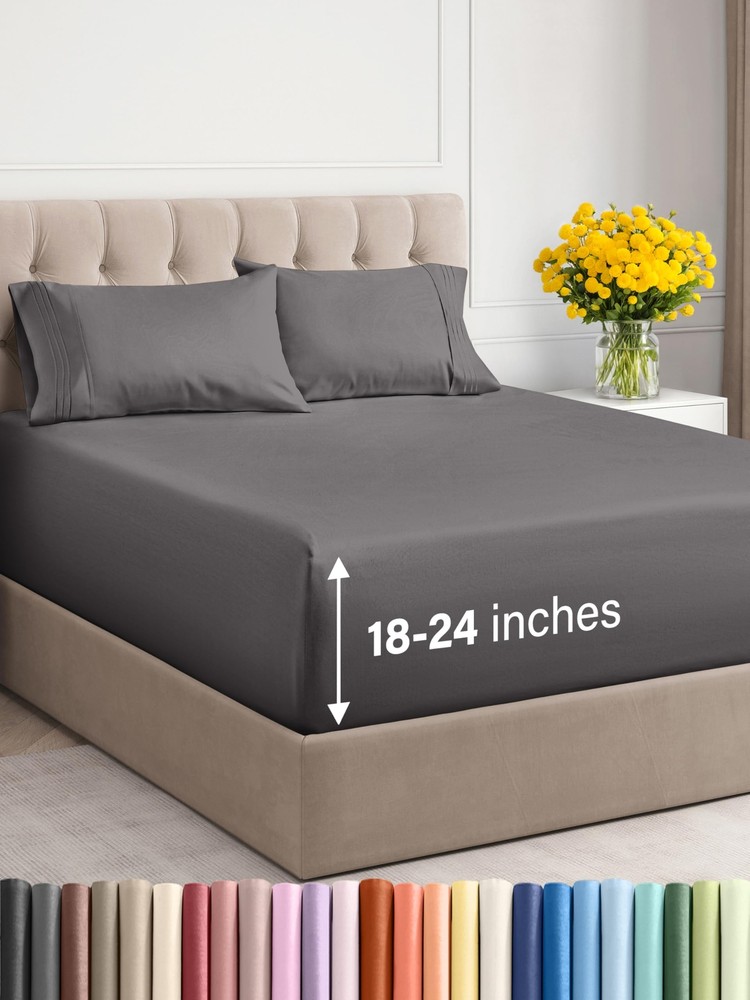 Extra Deep Pocket Queen Sheets - 4 Piece Breathable & Cooling Bed Sheets - Ho...