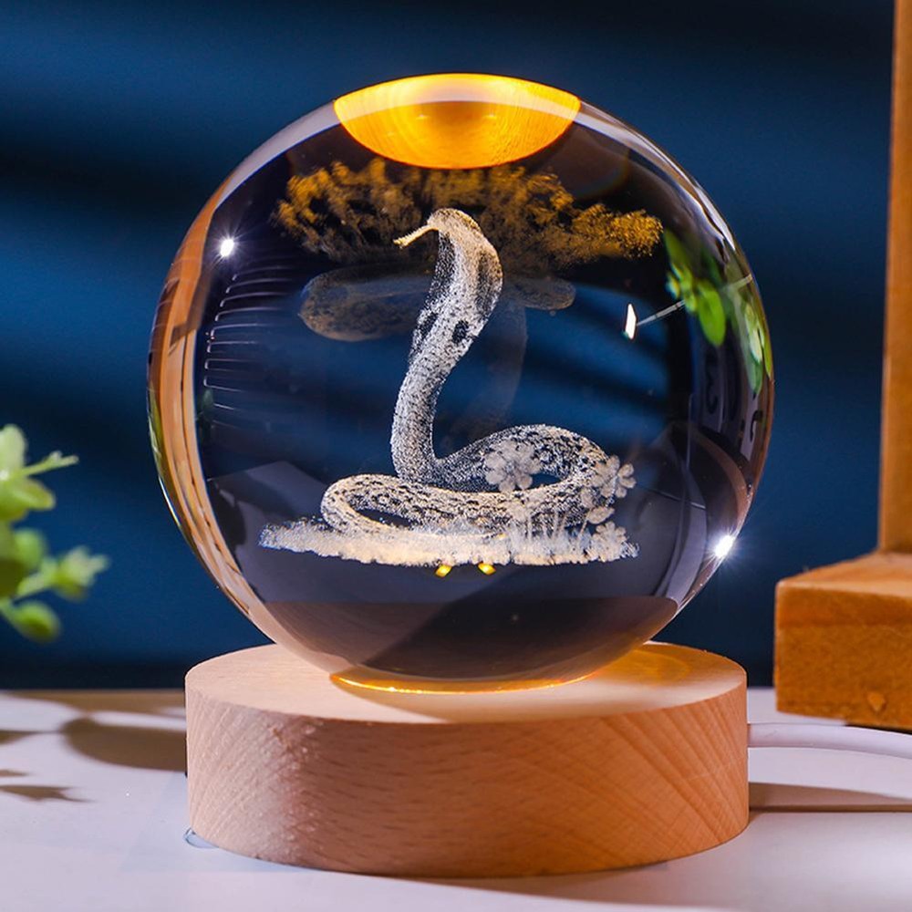 3D Glowing Snake Crystal Ball Night Light Decorative Gift