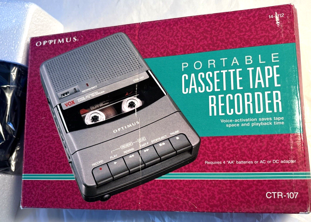 Voice Activated Vintage Cassette Recorder Optimus CTR-107 Portable VOX Function New in Box-image