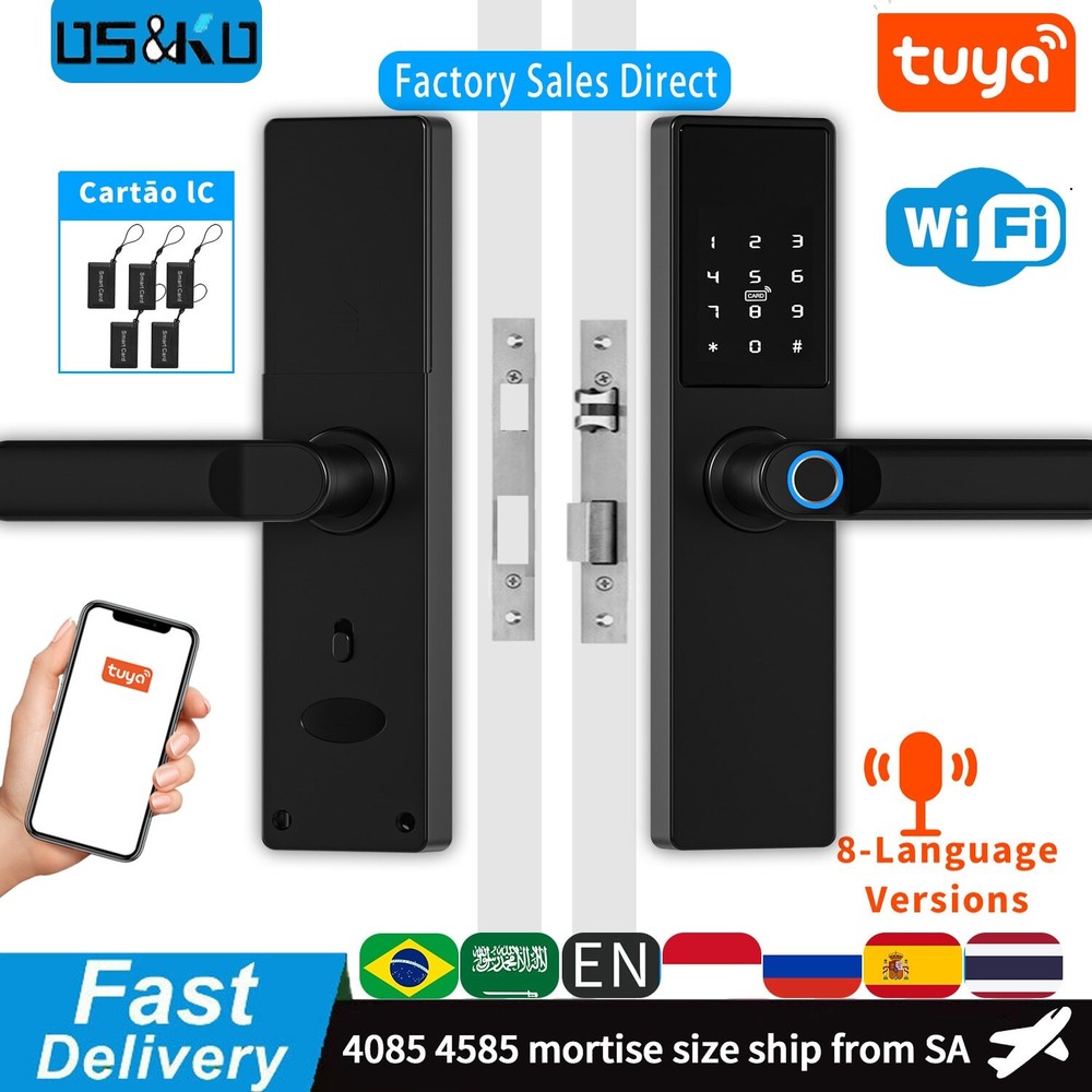 Smart Black Biometric Electronic Door Lock with App Remote Unlocking-image