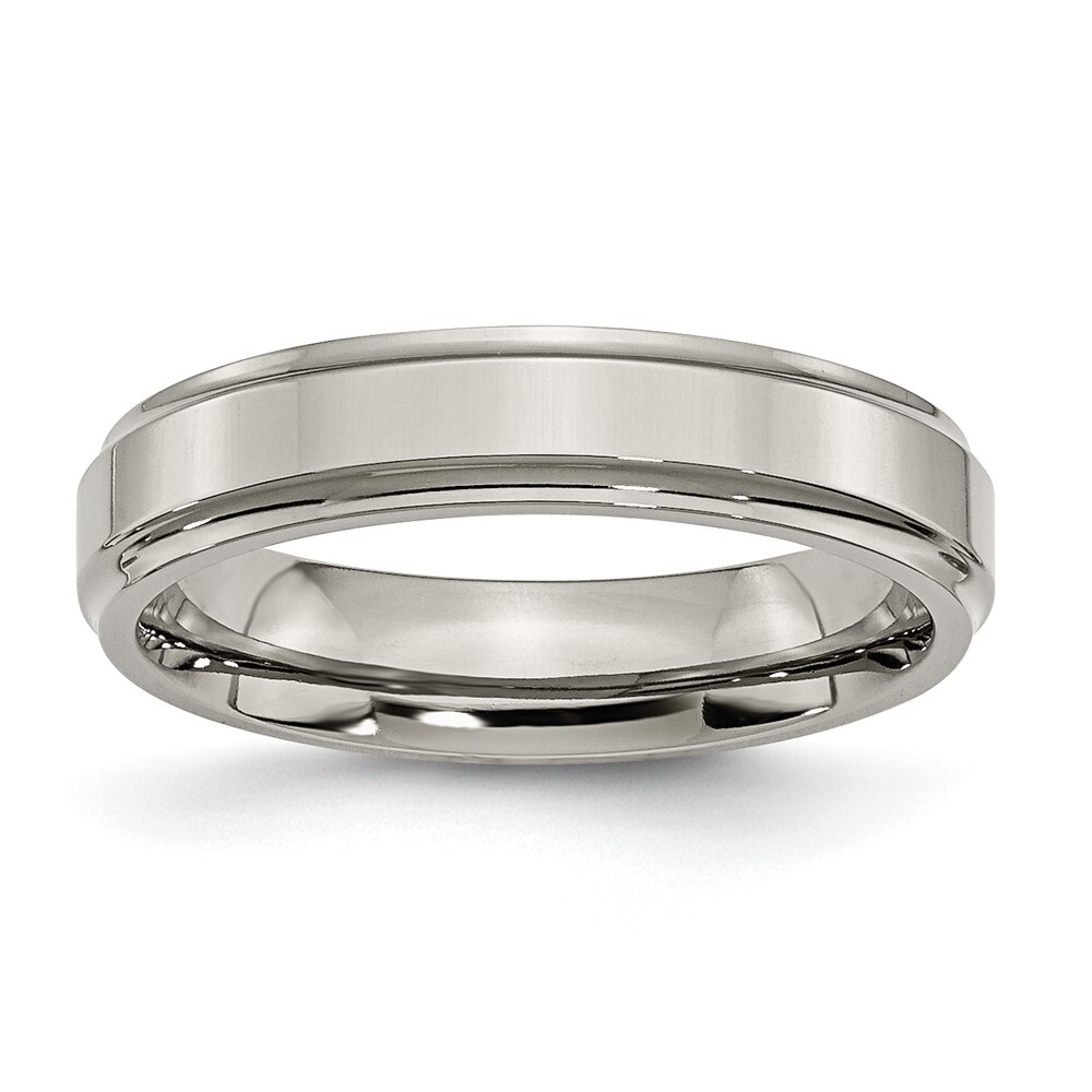 Titanium Polished 5mm Ridged Edge Band Ring Size 9 for Men 2.72gm