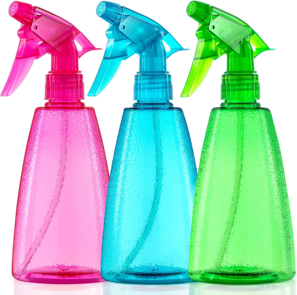 3-Pack 16 Oz Plastic Spray Bottles for Hair with Mist & Stream Settings