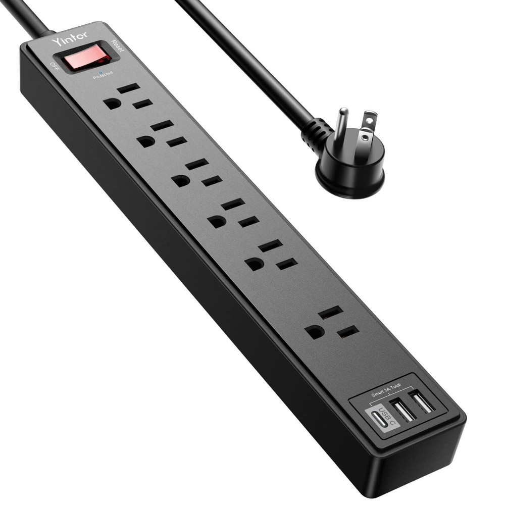 6Ft Power Strip Surge Protector - Extension Cord with 6 AC Outlets and 3 USB Po