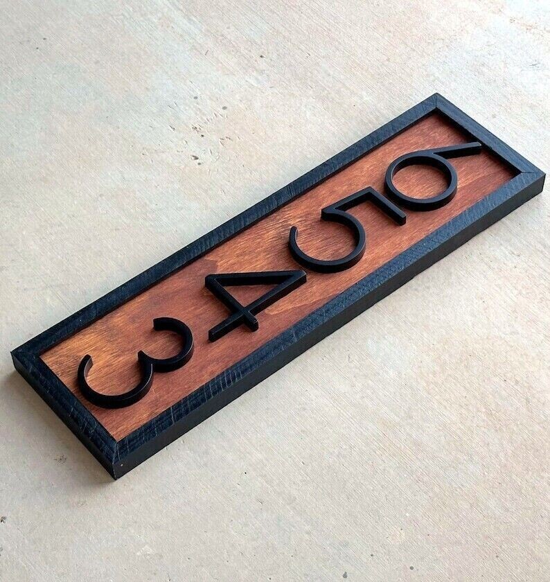 Custom Modern Wooden House Address Sign with Personalized Numbers  -image