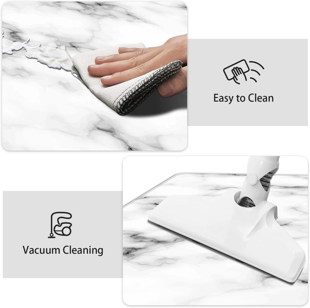 White and Black Marble Anti-Fatigue Kitchen Rugs Set of 2 Non-Slip PVC Mats
