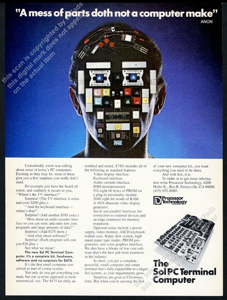 1977 SOL PC Terminal Computer photo Processor Technology vintage print ad