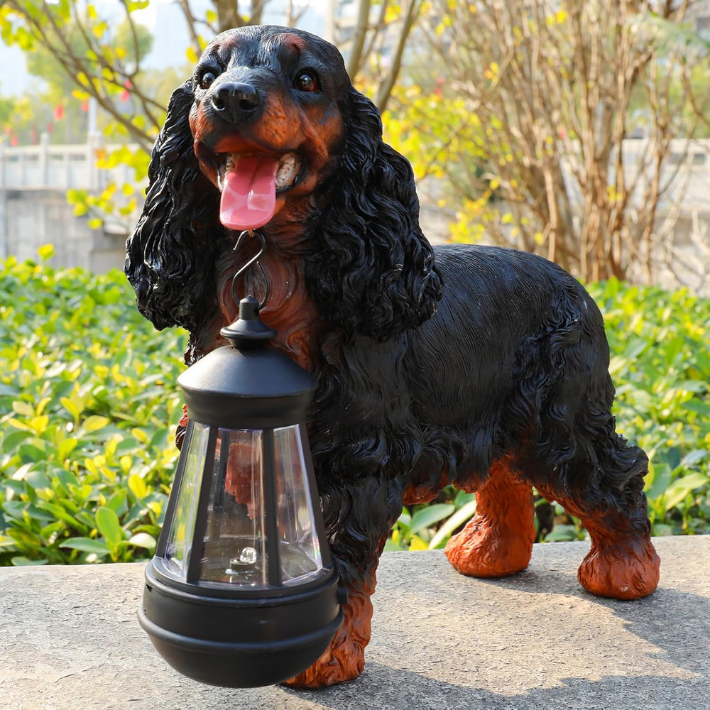 Solar-Powered Cocker Spaniel Garden Statue with LED Lights for Outdoor Decor