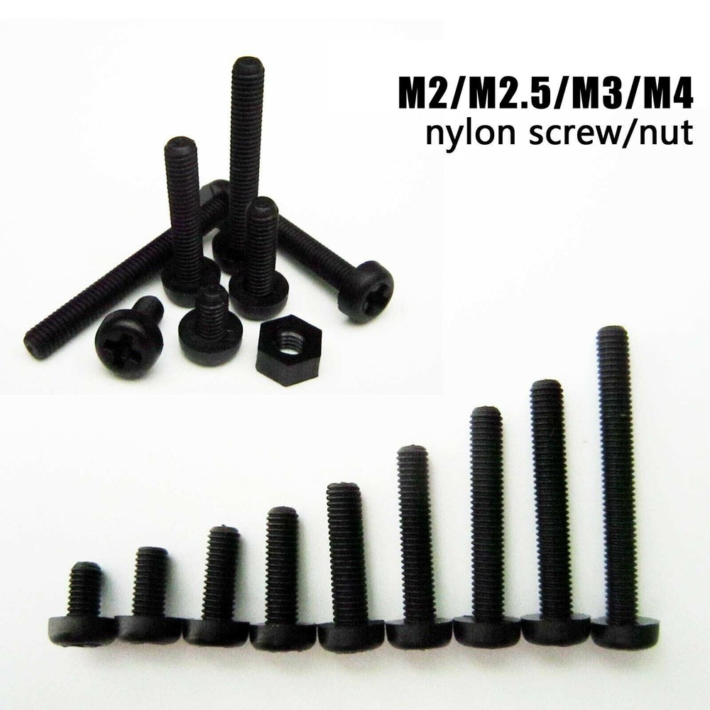 M2 M2.5M3M4 Black Plastic Nylon Cross Round Pan Phillips Head Screw Bolt Hex Nut