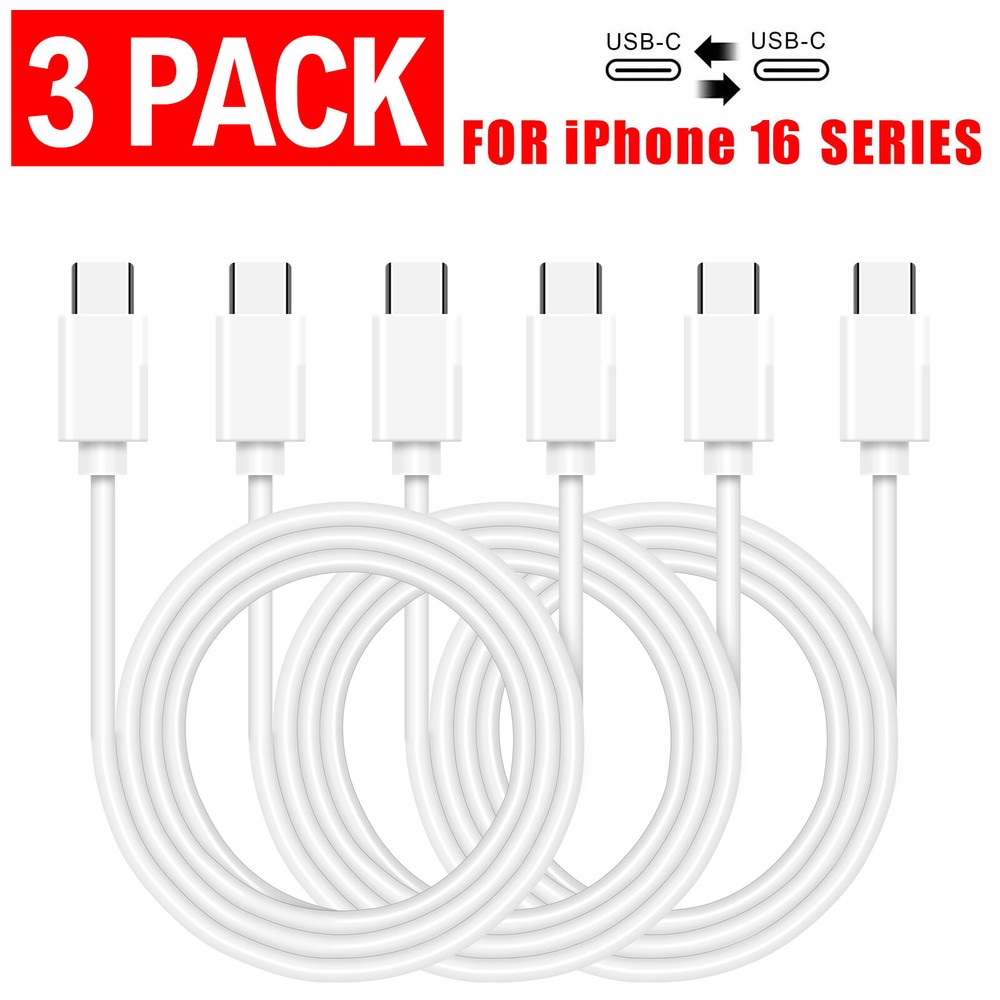 3pcs USB C Type-C Fast Charging Data SYNC Charger Cable White Cord 3/5/6 Ft Long