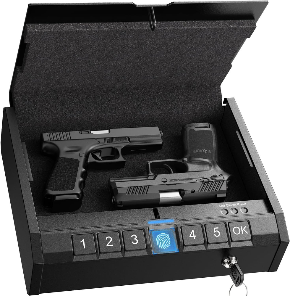 Biometric Handgun Safe with Fingerprint & Keypad for Quick Access Pistol Storage  -image