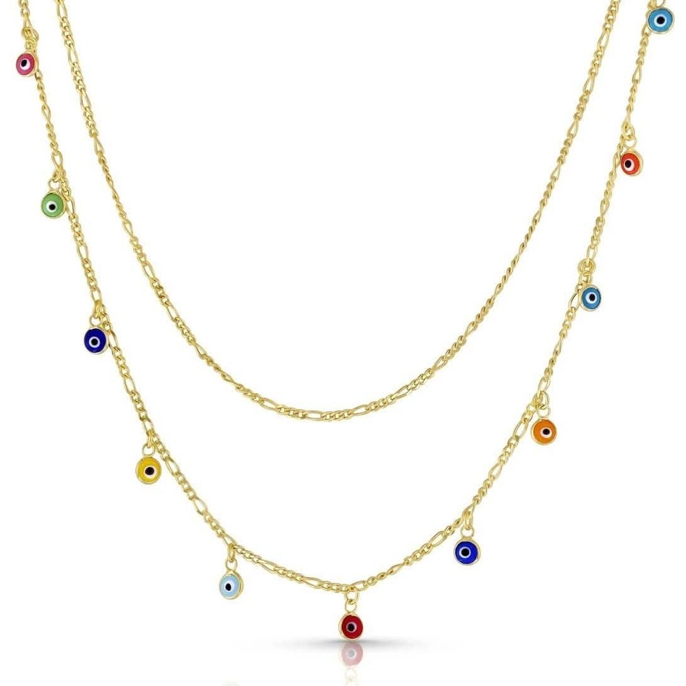 Double Strand Figaro Evil Eye Drop Necklace