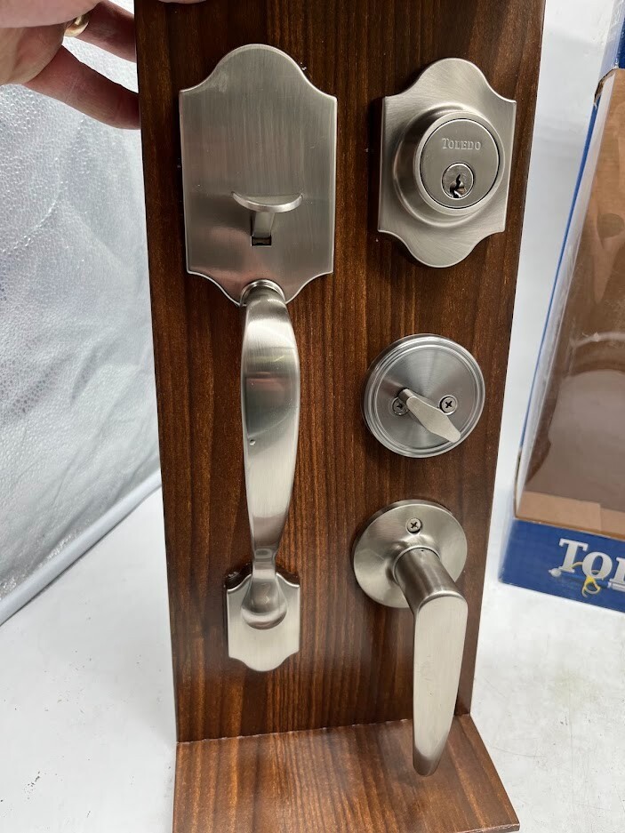 TOLEDO Single Cylinder Satin Nickel Door Handleset with Keyed Entry