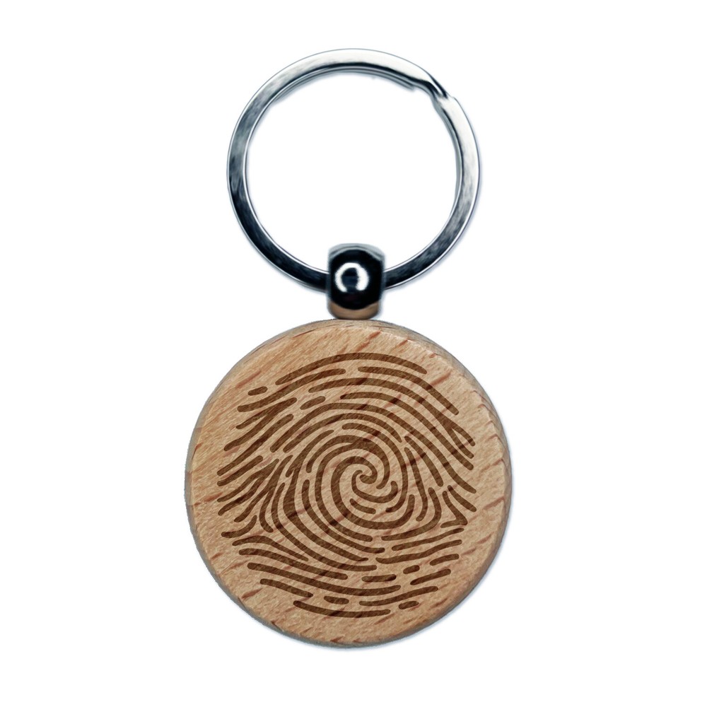 Finger Print Fingerprint Engraved Wood Round Keychain Tag Charm