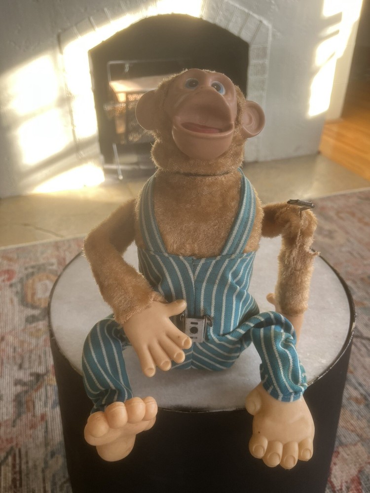 Vintage Tin And Fabric Battery-Operated Monkey.  Not Working.  For Parts/Repair