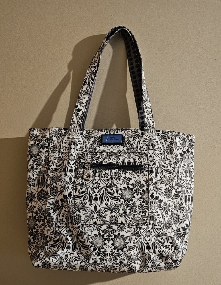 Bella Russo Reversible Tote Bag Purse Women Med Black White Excellent Condition
