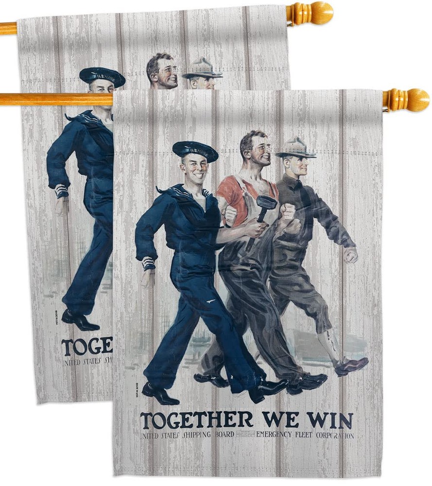Together We Win House Flag 2 pcs Pack Armed Forces Navy USN Seabee United Sta...