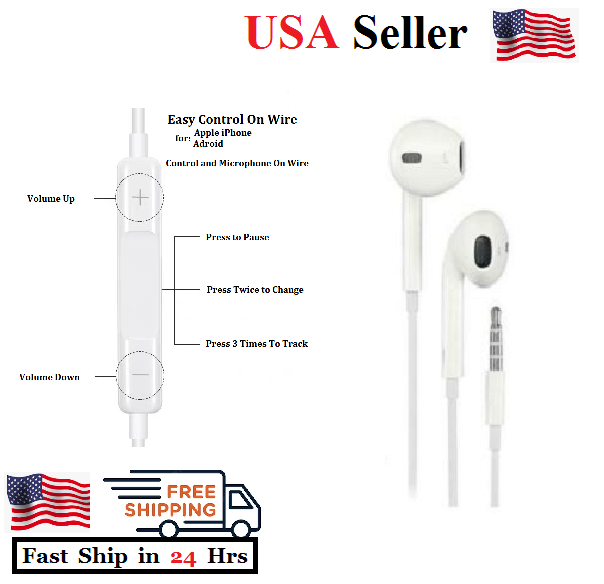 Wired Headphone Earphone Headset Earbuds 3.5MM Jack Device Compatible w/iPhone