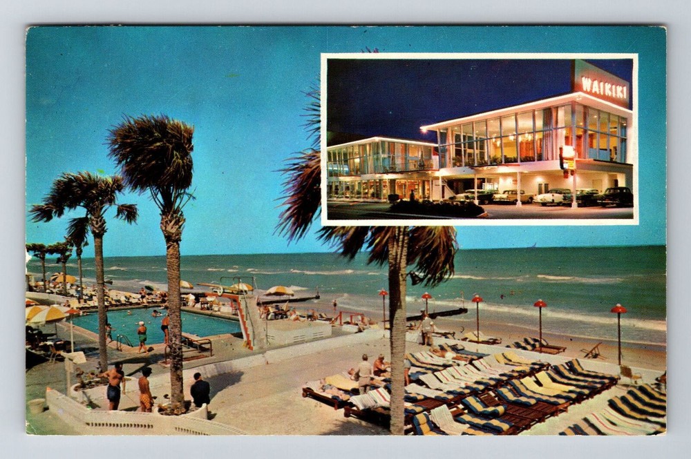 Miami Beach FL-Florida, Scenic View Waikiki Hotel, Vintage Postcard