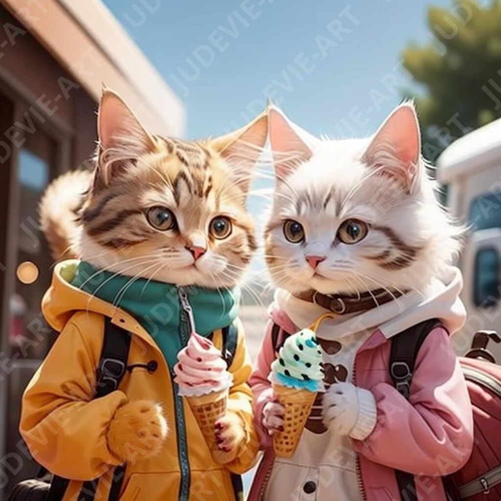 Cat-Themed Digital Art Wallpaper for Desktop Background