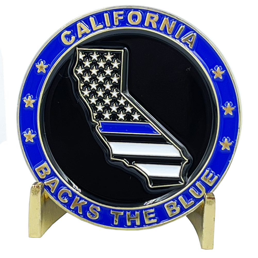 California BACKS THE BLUE Thin Blue Line Police Challenge Coin with free matchin